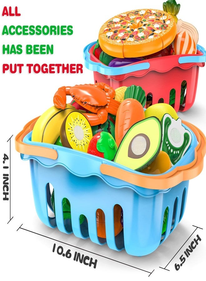 MOEAWS 120 Pcs Cutting Play Food Toy for Multiple Kids with 2 Colors Storage Baskets, Kitchen Pretend Food Set for Toddler, Kitchen Toys Accessories, Fake Food/Fruit/Vegetable, Birthday Gifts for Boy Girl - Image 2